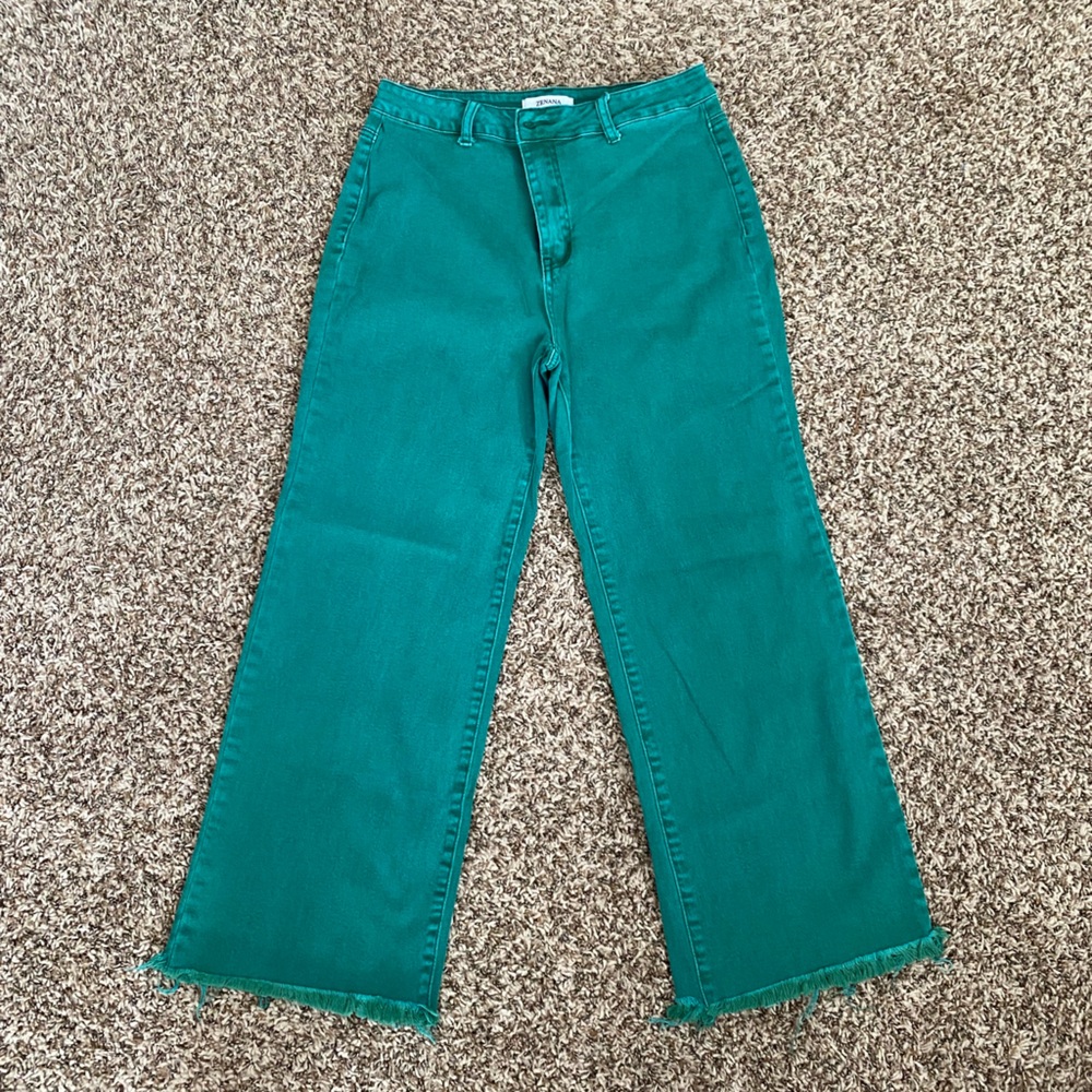 Zenana Teal Green Wide leg Crops NWOT Large 10-12